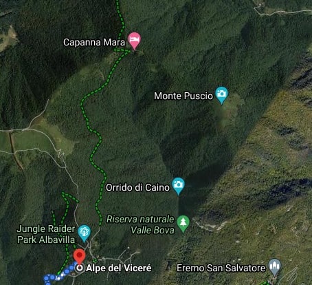 mappa sentiero che dall'Alpe del Vicerè porta a Capanna Mara