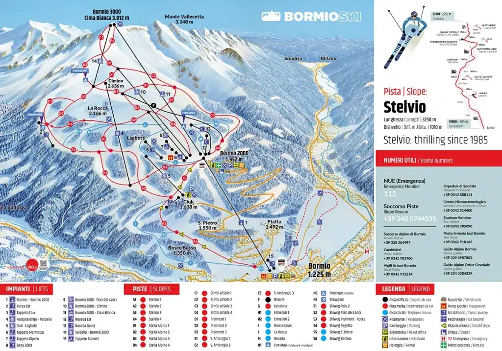 mappa piste da sci Bormio in Valtellina