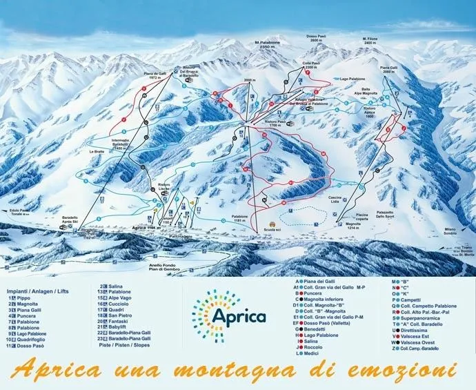 mappa piste da sci aprica . in Valtellina Lombardia