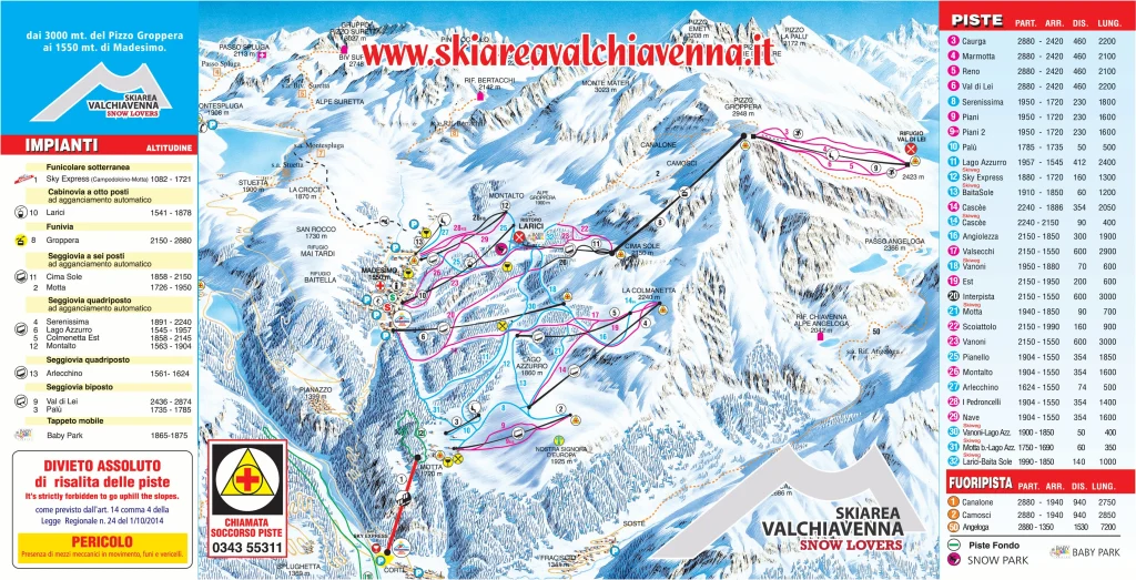 mappa piste da sci Madesimo in Valchiavenna