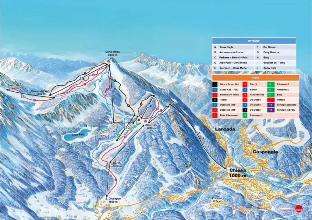 mappa per sciare in Lombardia a Valmalenco in Valtellina